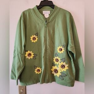 Mandal Bay 100% Cotton Jacket Sun Flower Decoretion Size xl Green